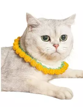 Вязаный ошейник для питомца Ошейник для питомца Милое вязаное ожерелье с цветком Аксессуар для кошек Милые цветы Отлично подходит для социальных сетей Милый Милый для питомцев Окружность шеи Мягкий жёлтый