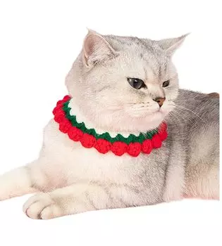 Вязаный ошейник для питомца Ошейник для питомца Милое вязаное ожерелье с цветком Аксессуар для кошек Милые цветы Отлично подходит для социальных сетей Милый Милый для питомцев Окружность шеи Мягкий красный
