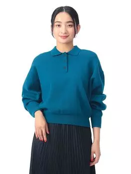 Вязаный oSWEAT трикотажный поло СИНИЙ ОДИН РАЗМЕР [Beams Heart] L/S женский синий