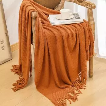 Вязаный плед, плед для дивана, мягкий уютный вязаный плед для дивана-кровати, декоративный плед весна-осень 130*170CM tassels550g серый