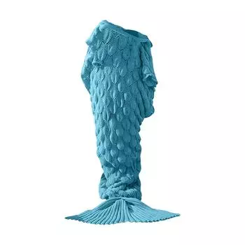 Вязаный плед Русалка Рыба Плед для сна Рыбий хвост Плед One Size синий