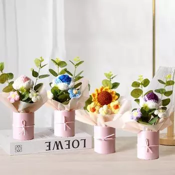 Вязаный подсолнух, украшение, несколько цветов, креативное вязание крючком, декоративная имитация цветка, сделай сам, подарочные аксессуары