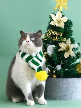 Вязаный полосатый рождественский шарф для домашних животных для кошек, собак, кроликов, шерстяной комок, утолщенный теплый шарф