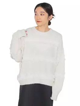 Вязаный пуловер из тюля Line Knit БЕЛЫЙ ОДИН РАЗМЕР [Beams Heart] L/S (Ручная стирка) Женский