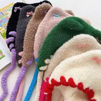 Вязаный пуловер с бантом, утолщенная шерстяная шапка, модная шапка с медвежьими ушками, шапка, аксессуары для одежды серый/розовый