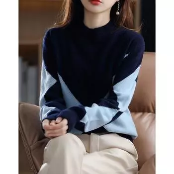 Вязаный пуловер с цветными нитками, шерстяное базовое пальто, женское пальто на осень и зиму 2022, пуловер с длинными рукавами и круглым вырезом, женский свитер One Size чёрный