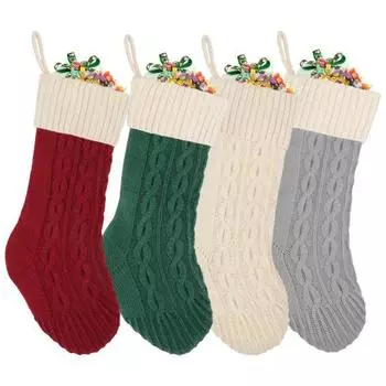 Вязаный рождественский чулок Подарочный пакет 18 Большой вязаный рождественский чулок Подвесной рождественский чулок серый