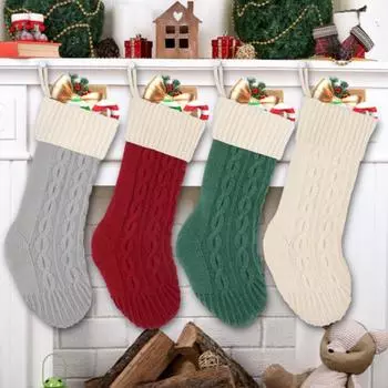 Вязаный рождественский чулок Подарочный пакет 18 дюймов Большой вязаный рождественский чулок Подвесной рождественский чулок для праздничной вечеринки у камина серый