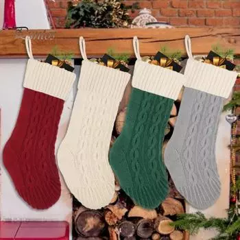 Вязаный рождественский чулок Подарочный пакет 18 дюймов Большой вязаный рождественский чулок Подвесной рождественский чулок для праздничной вечеринки у камина серый