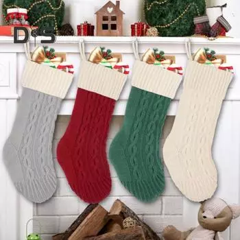 Вязаный рождественский чулок Подарочный пакет 18 дюймов Большой вязаный рождественский чулок Подвесной рождественский чулок для праздничной вечеринки у камина серый