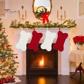 Вязаный рождественский чулок, подвесное украшение в виде косточки, носок, украшение для домашнего офиса, вечеринки красный