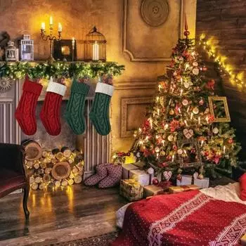 Вязаный рождественский чулок, праздничный чулок, рождественский подарочный пакет, чулок с подвеской белый