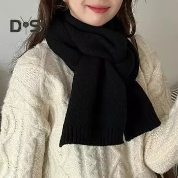 Вязаный шарф, однотонный, утолщенный, теплый, женский шарф, термоповязка на шею для холодной погоды, повседневный шарф темно-коричневого