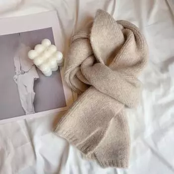 Вязаный шарф, однотонный, утолщенный, теплый, женский шарф, термоповязка на шею для холодной погоды, повседневный шарф темно-коричневого