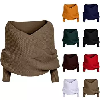 Вязаный шарф с косичками, Вязаный шарф с косичками с рукавами для женщин, Вязаный шарф с косичками, Шарф с рукавами One Size чёрный