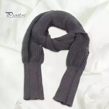 Вязаный шарф-шаль с рукавами, женский, осень-зима, однотонный, длинный вязаный шарф, повседневный, литературный стиль, эластичный шарф-шаль 210cm красный