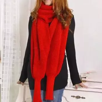 Вязаный шарф-шаль с рукавами, женский, осень-зима, однотонный, длинный вязаный шарф, повседневный, литературный стиль, эластичный шарф-шаль 210cm серый