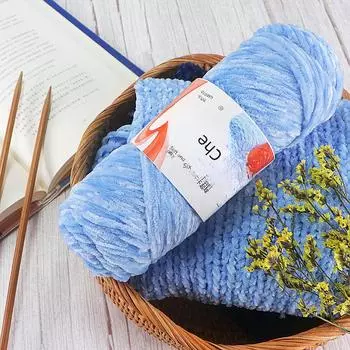 Вязаный шарф, шапка, тапочки крючком из золотистого бархата с шениллом, набор для самостоятельного вязания из кукольной шерсти