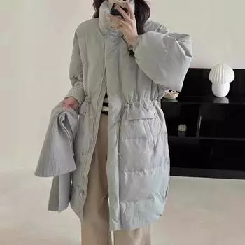 Вязаный шарф утолщенный пуховик женский длинный 2024 зима новый тонкий до колена белый утиный пуховик S небесно-голубой