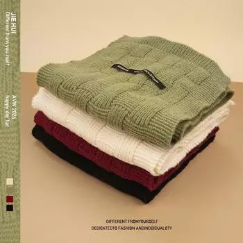 Вязаный шарф в корейском стиле зеленого и красного цвета: Простой, литературный, теплый, имитация кашемира для пар, идеально подходит для осени и зимы