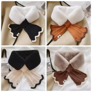 Вязаный шарф Зимние кашемировые шарфы Шерстяной воротник Теплый вязаный шарф Ретро плюшевый шарф для девочек чёрный