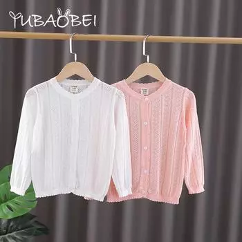 Вязаный свитер для девочек, детский топ, весна-лето, тонкая рубашка с длинными рукавами, кардиган для маленьких девочек, куртка 120cm белый