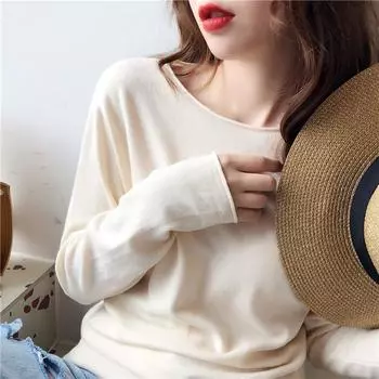 Вязаный свитер для женщин осень зима тонкий однотонный женский трикотаж с круглым вырезом одежда повседневная мода длинный рукав облегающий крой базовые женские свитера топы 31039 One Size орион