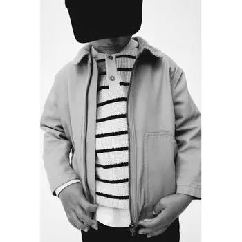 Вязаный свитер HM Waffle Knit Henley в кремовую полоску