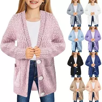 Вязаный свитер из мохера для маленьких девочек, кардиган, пальто, детская осенне-зимняя одежда 110 чёрный