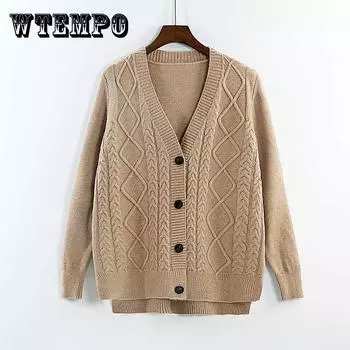 Вязаный свитер, кардиган, женский весенний короткий шаль, внешний топ, свободный свитер с v-образным вырезом, пальто XXL зелёный