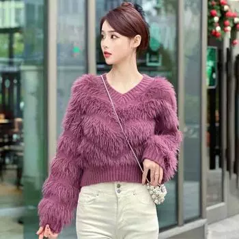 Вязаный свитер начала осени, новая модная женская одежда этого года, популярный иностранный образ, тонкий норковый флисовый свитер, женский низ и верх M