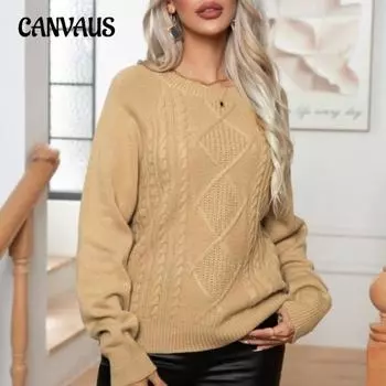 Вязаный свитер с длинным рукавом и витым цветком на плече, свободный осенне-зимний женский свитер S белый