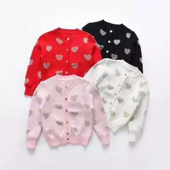 Вязаный свитер с длинными рукавами для девочек. Детский кардиган с рисунком любви. 90