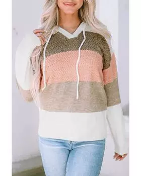 Вязаный свитер с капюшоном и завязками Azura Exchange Color Block XL розовый