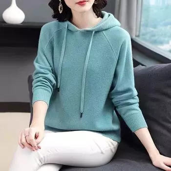 Вязаный свитер с капюшоном и завязками, женская куртка, верхняя одежда, нижняя одежда, свитер с длинными рукавами для весны и осени для женщин one size красный