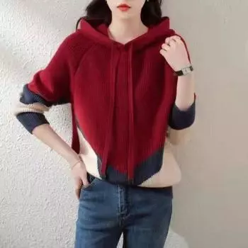Вязаный свитер с капюшоном, утолщенный свитер, новинка 2022 года, нижняя рубашка, верхняя верхняя одежда, весенне-осенний свитер, женский свободный пуловер One Size оранжевый