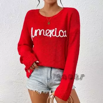 Вязаный свитер с круглым вырезом и длинным рукавом с надписью Модный универсальный свитер S белый