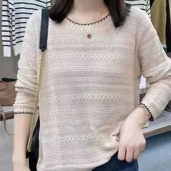 Вязаный свитер с круглым вырезом в стиле колор-блок для женщин, свободный свитер, модный свитер для женщин, тонкий дизайн M