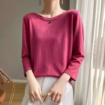 Вязаный свитер с круглым вырезом, женская свободная рубашка с тонким низом, нежные ветровые топы S чёрный