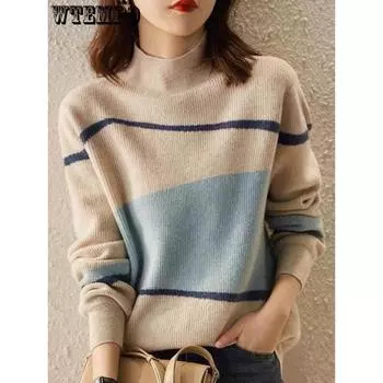 Вязаный свитер с полувысоким воротом, осень и зима, новый свободный и универсальный пуловер с длинными рукавами для женщин M