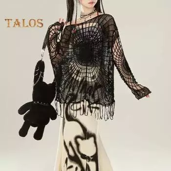 Вязаный свитер с рисунком паутины, кисточками и кромкой, ажурный стиль, однотонный пуловер, свободный крой, длинный рукав, свитер, пальто S абрикосовый