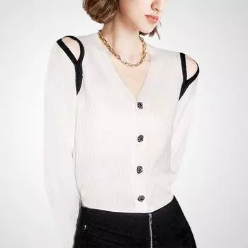Вязаный свитер с V-образным вырезом, нишевый стиль, молодежная мода, с открытыми плечами, милый White M