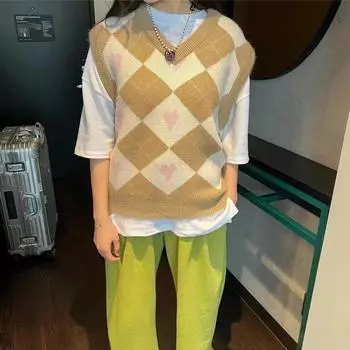 Вязаный свитер с V-образным вырезом в стиле ретро, жилет для женщин, осень, новый колледж, базовый пуловер, вязаные жилеты для офиса, женские зимние модные теплые свитера 24614 One Size серый