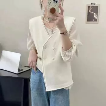 Вязаный свитер с v-образным вырезом в стиле ретро, жилет, пальто, женский осенне-зимний новый свитер без рукавов, свободный кардиган, жилет, женский топ