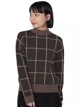 Вязаный свитер с высоким воротом в клетку БЕЖЕВЫЙ ОДИН РАЗМЕР [Beams Heart] L/S для женщин бежевый