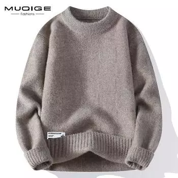 Вязаный свитер снизу, мужской осенне-зимний новый стильный теплый вязаный свитер с круглым воротником, мужской трендовый топ 165 белый