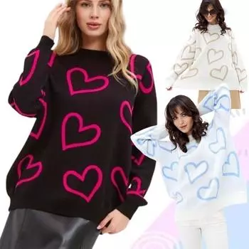 Вязаный свитер женский осень зима круглый вырез Love Color Collision свободный милый женский пуловер вязаные джемперы трикотажные изделия топы S чёрный