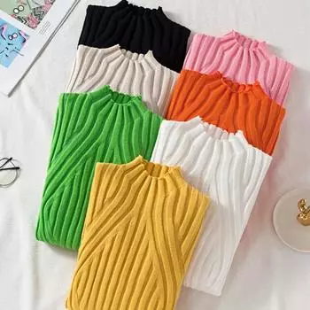 Вязаный свитер женский пуловер 2023 полуводолазка джемпер осень-зима однотонный тонкий шикарный уличный топ с длинными рукавами Y2K One Size розовый