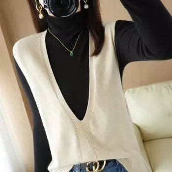 Вязаный свитер-жилет, женский свободный шерстяной асимметричный жилет в форме сердца с V-образным вырезом S