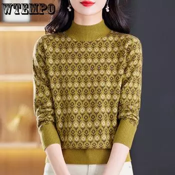 Вязаный свитер, зимний полусвитер с высоким воротом, женский, свободный крой, внутренний слой, длинный рукав, базовый топ S